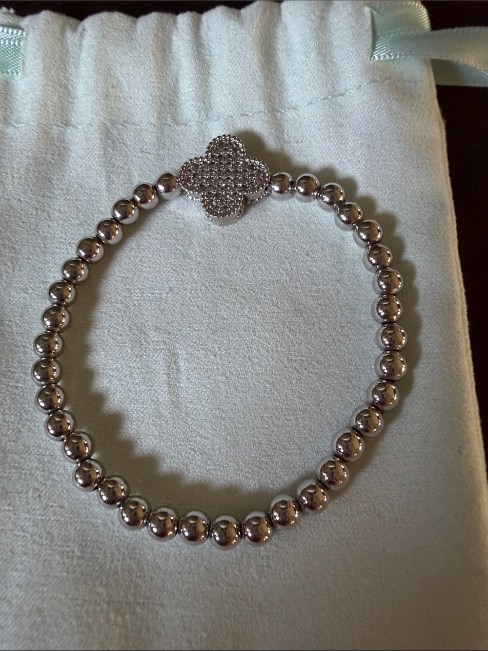 Silver Beaded Clover Charm Bracelet